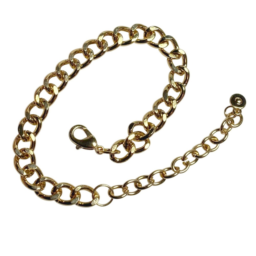 Gold Tone Curb Link Chain Bracelet Adjustable Lobster Claw Closure 10.5 Inch‎